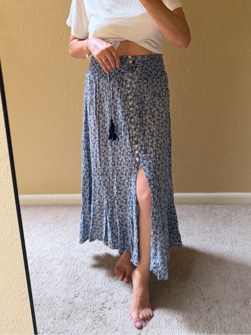 Rachel Zoe Blue Floral Button-Front Maxi Skirt